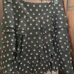 LOFT Black and Red Striped Polka Dot A-Line Skirt